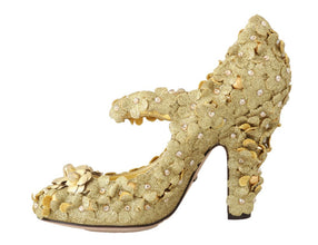 Gold Floral Crystal Mary Janes Pumps Dolce & Gabbana