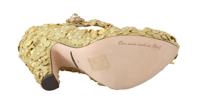 Gold Floral Crystal Mary Janes Pumps Dolce & Gabbana