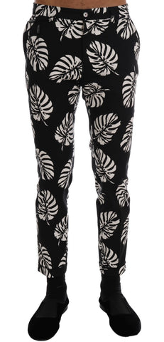 White Black Leaf Cotton Stretch Slim Pants Dolce & Gabbana