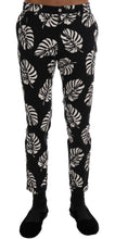 White Black Leaf Cotton Stretch Slim Pants Dolce & Gabbana