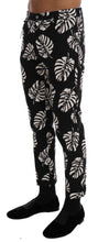 White Black Leaf Cotton Stretch Slim Pants Dolce & Gabbana