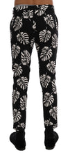 White Black Leaf Cotton Stretch Slim Pants Dolce & Gabbana
