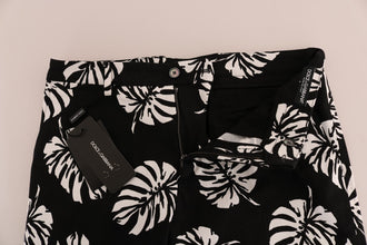 White Black Leaf Cotton Stretch Slim Pants Dolce & Gabbana