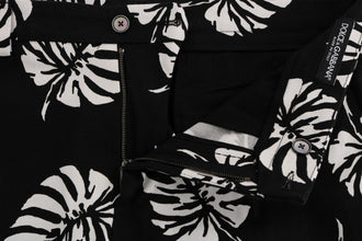 White Black Leaf Cotton Stretch Slim Pants Dolce & Gabbana
