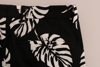 White Black Leaf Cotton Stretch Slim Pants Dolce & Gabbana