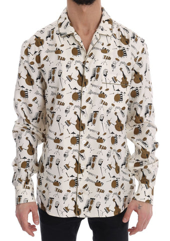 White Silk JAZZ Motive Print Shirt Dolce & Gabbana