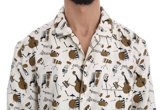 White Silk JAZZ Motive Print Shirt Dolce & Gabbana