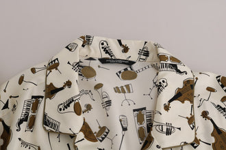 White Silk JAZZ Motive Print Shirt Dolce & Gabbana