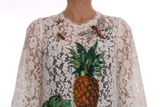 White Crystal Embellished Lace Blouse Dolce & Gabbana