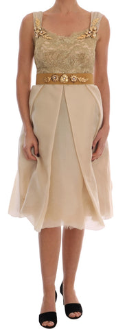 Gold Silk Crystal Embellished Dress Dolce & Gabbana