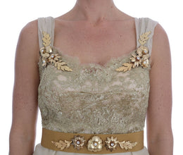 Gold Silk Crystal Embellished Dress Dolce & Gabbana