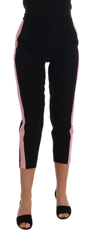 Black Stretch Pink Stripes Capri Pants Dolce & Gabbana
