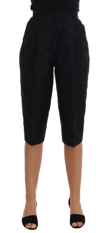 Black Brocade High Waist Capri Shorts Dolce & Gabbana