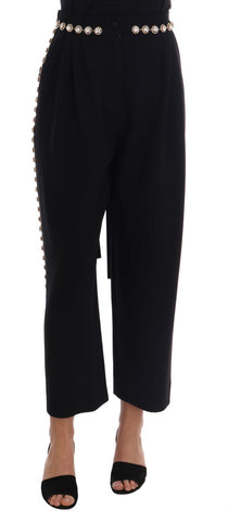 Black Wool Stretch Crystal Pants Dolce & Gabbana