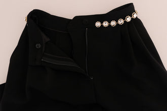 Black Wool Stretch Crystal Pants Dolce & Gabbana