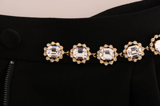 Black Wool Stretch Crystal Pants Dolce & Gabbana