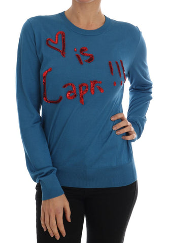 Blue Silk Love is Pullover Sweater Dolce & Gabbana