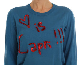 Blue Silk Love is Pullover Sweater Dolce & Gabbana