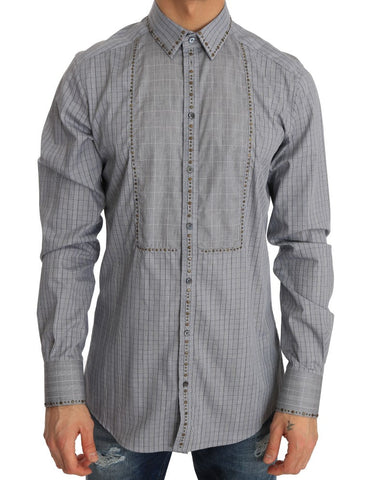 Gray Check GOLD Cotton Slim Fit Shirt Dolce & Gabbana