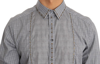 Gray Check GOLD Cotton Slim Fit Shirt Dolce & Gabbana