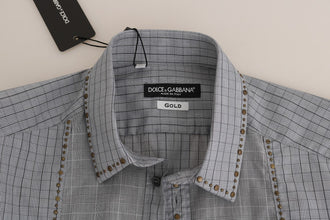 Gray Check GOLD Cotton Slim Fit Shirt Dolce & Gabbana