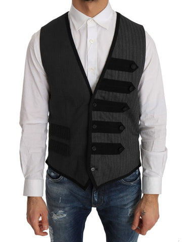 Gray Wool Patterned Slim Vest Dolce & Gabbana