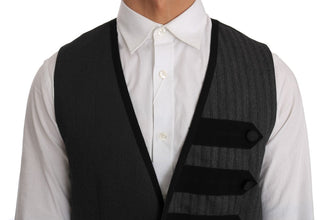 Gray Wool Patterned Slim Vest Dolce & Gabbana