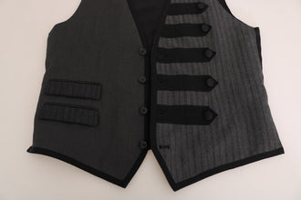 Gray Wool Patterned Slim Vest Dolce & Gabbana