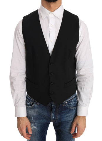 Black Wool Silk Vest Dolce & Gabbana