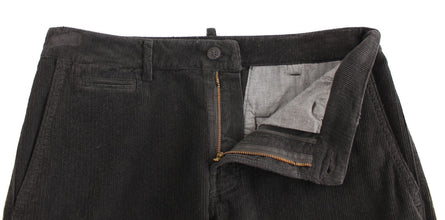 Black Corduroy Cotton Straight Fit Pants GF Ferre