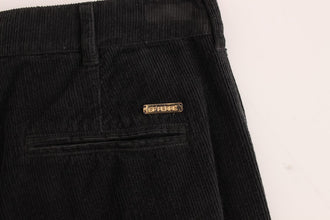 Black Corduroy Cotton Straight Fit Pants GF Ferre