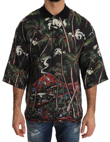 Black Volcano Sicily Short Sleeve T-Shirt Dolce & Gabbana