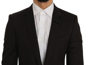 Brown Wool Crystal Bee Slim Fit MARTINI Dolce & Gabbana