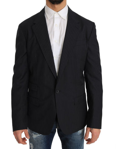 Gray Striped Wool Jacket Coat Slim Blazer Dolce & Gabbana