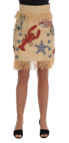 Crystal Beige Palm Fiber Skirt Dolce & Gabbana