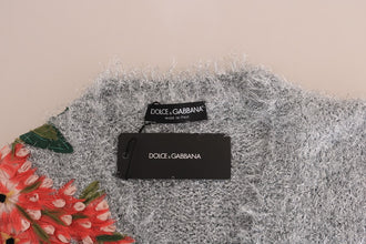 Silver Cardigan Floral Applique Sweater Dolce & Gabbana