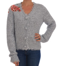 Silver Cardigan Floral Applique Sweater Dolce & Gabbana