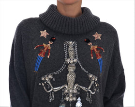 Fairy Tale Crystal Gray Cashmere Sweater Dolce & Gabbana