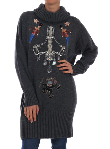 Fairy Tale Crystal Gray Cashmere Sweater Dolce & Gabbana