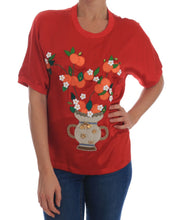 Red Silk Oranges Floral Crystal Blouse Dolce & Gabbana