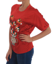 Red Silk Oranges Floral Crystal Blouse Dolce & Gabbana