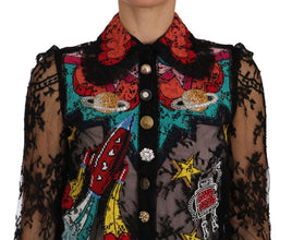 Black Lace Crystal SPACE Shirt Dolce & Gabbana