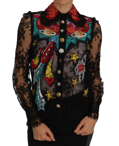Black Lace Crystal SPACE Shirt Dolce & Gabbana