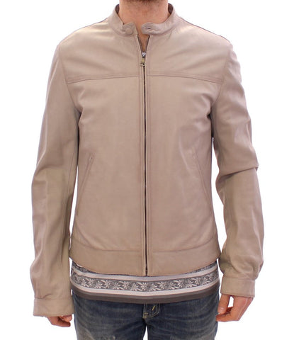 Beige Leather Jacket Biker Coat Dolce & Gabbana
