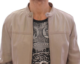 Beige Leather Jacket Biker Coat Dolce & Gabbana