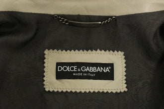 Beige Leather Jacket Biker Coat Dolce & Gabbana