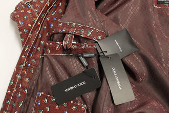Bordeaux Leather Boxer Print Jacket Coat Dolce & Gabbana