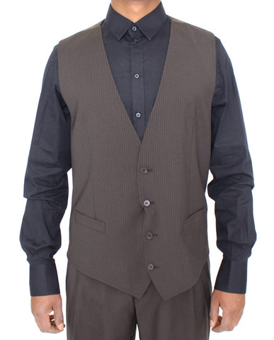 Brown Striped Stretch Dress Vest Dolce & Gabbana