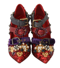 Red Sequined Crystal Studs Heels Shoes Dolce & Gabbana