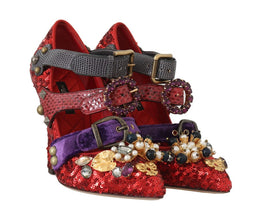 Red Sequined Crystal Studs Heels Shoes Dolce & Gabbana